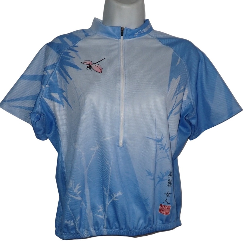 Cannondale Womens Cycling Jersey Blue White Bamboo Dragonfly 1/4 Zip‎ Small